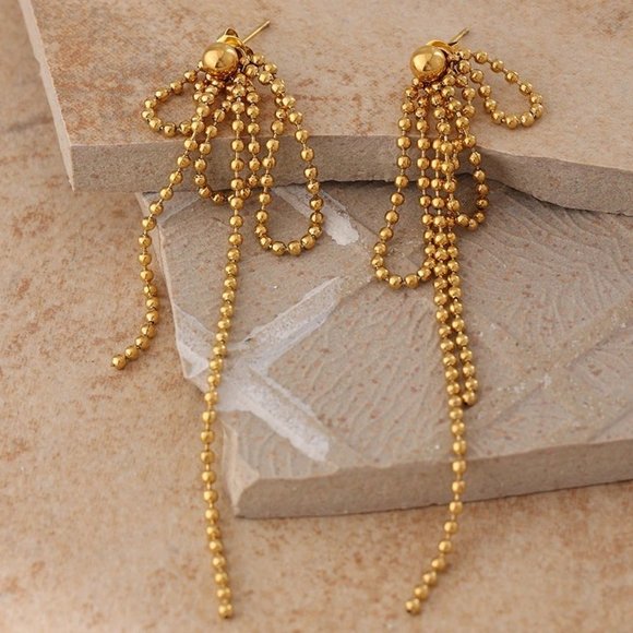 Jewelry - New 18K Gold Plated Bead Bow Drop Chain Necklace